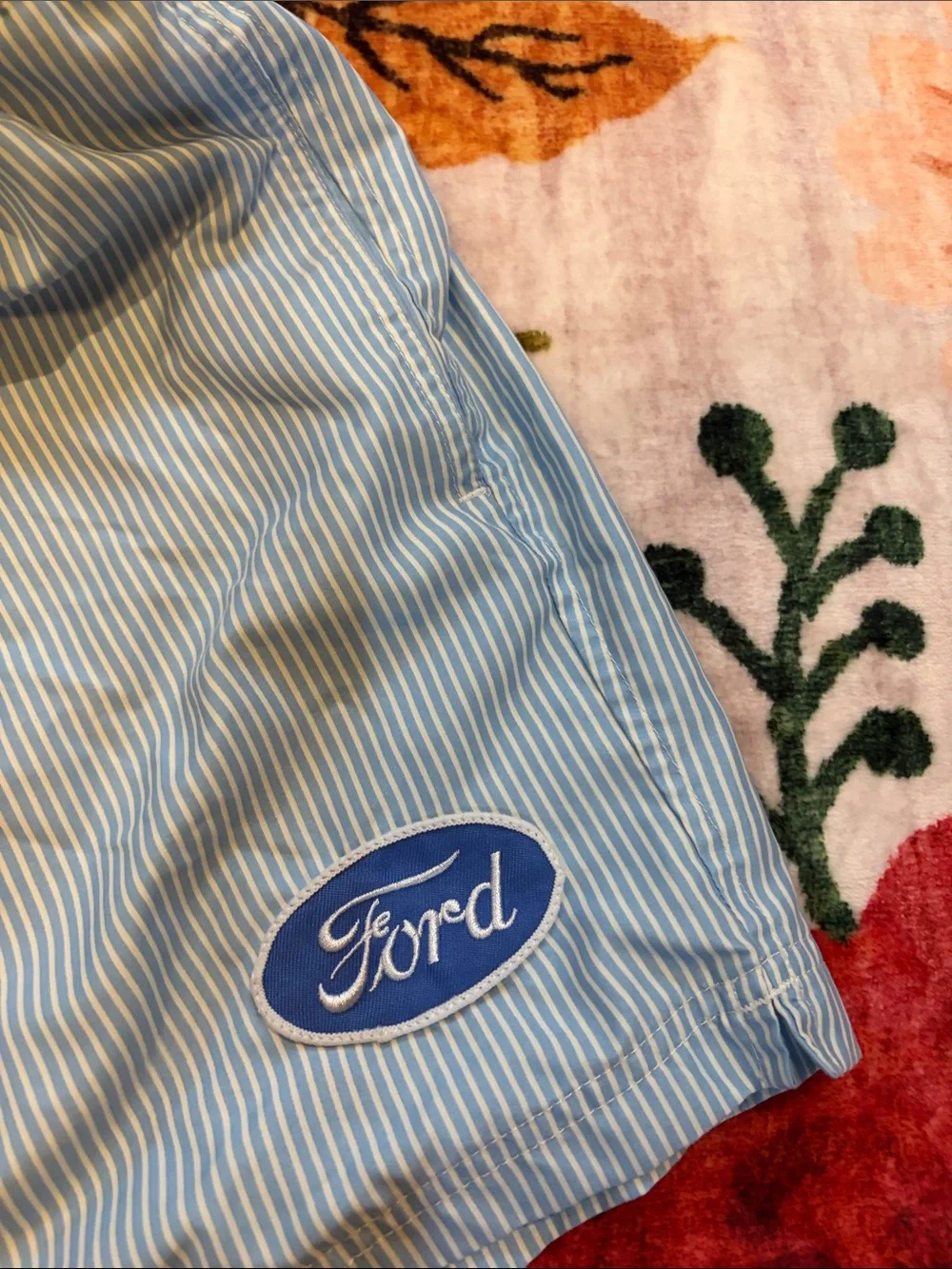 Ford Light Blue and White Pinstripe Athletic Shorts